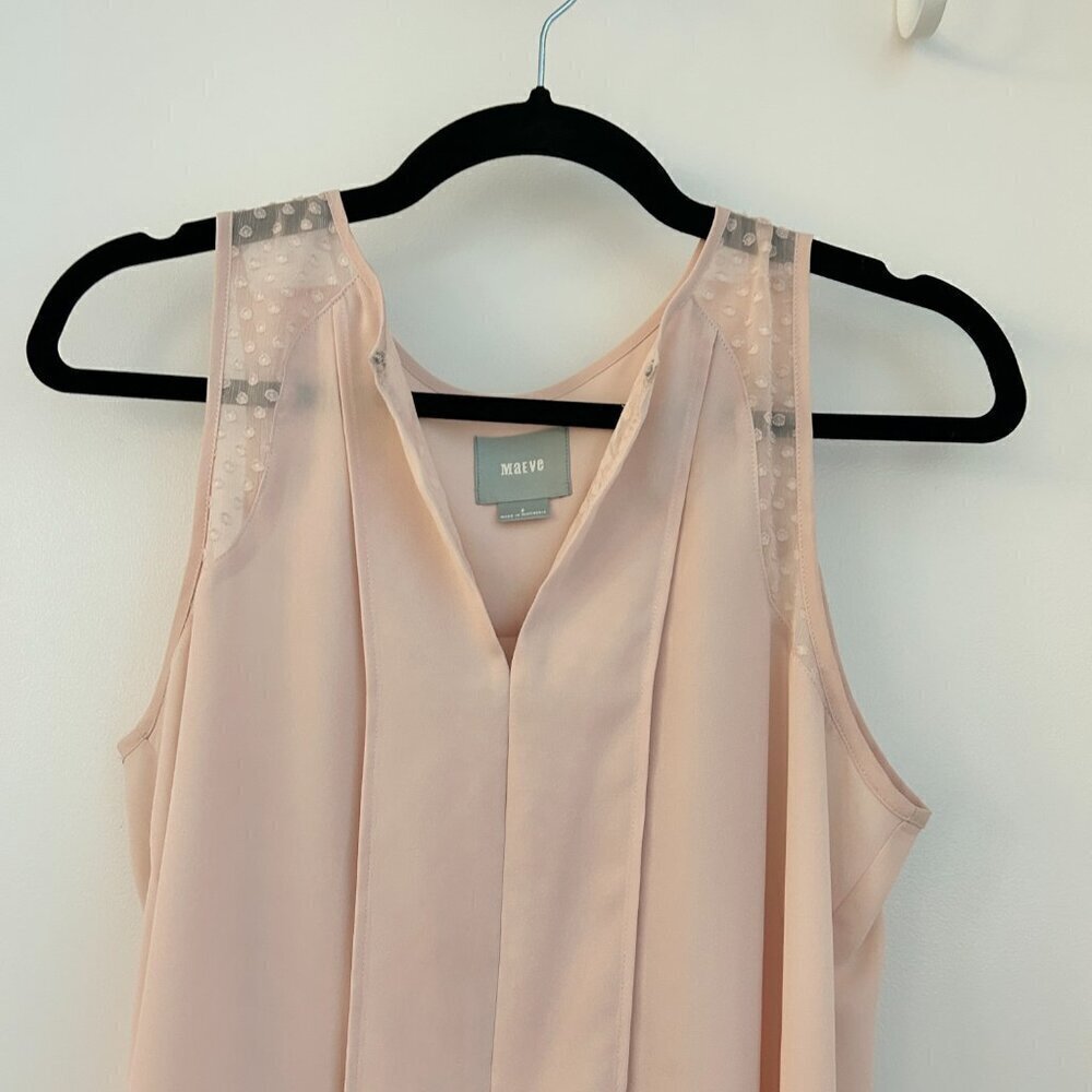 Anthropologie Maeve Blush Pink Swiss Dot Hi Lo Sleeveless Blouse Size 2 - Picture 4 of 7
